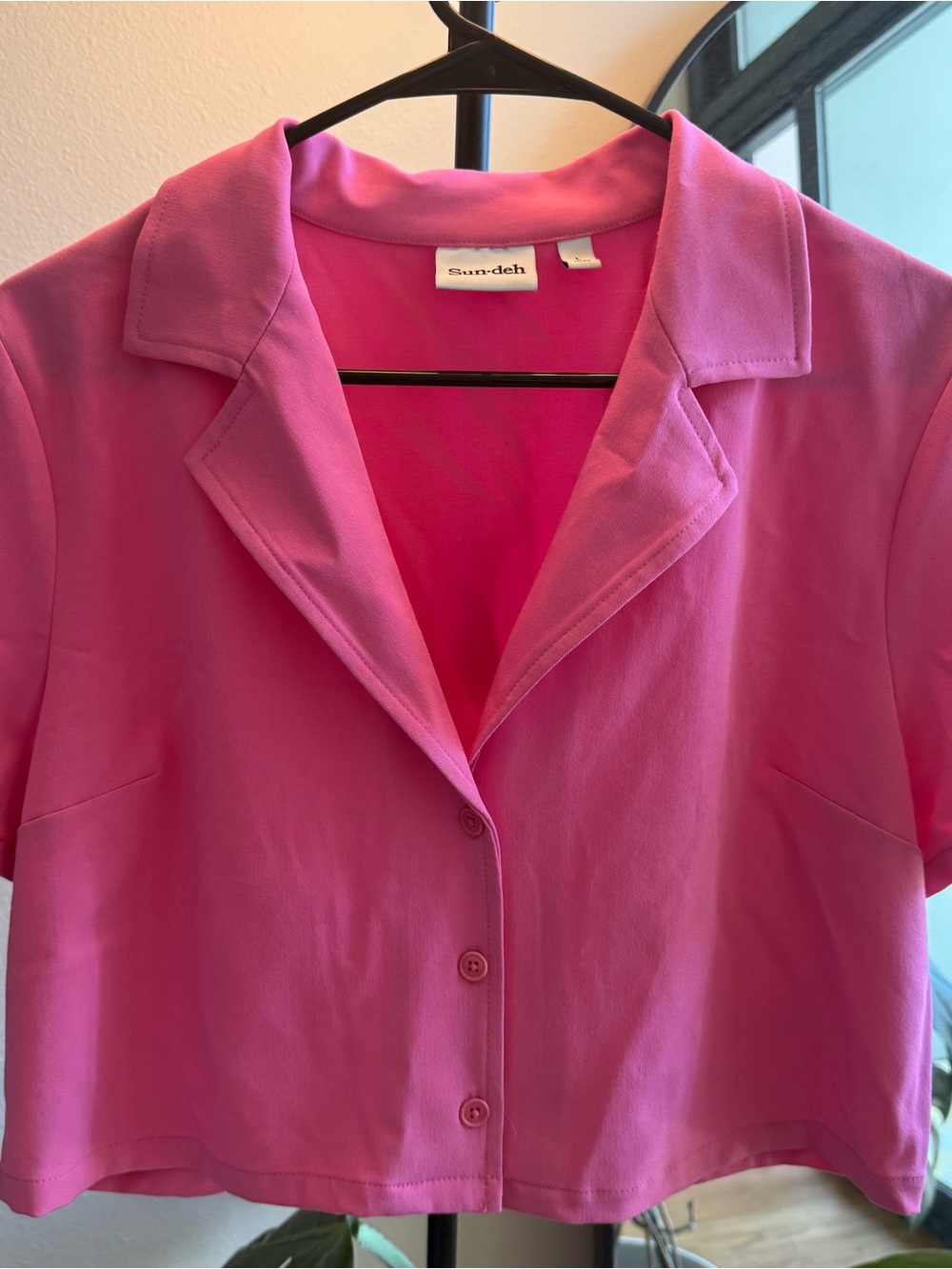 Sunday Best Pink Cropped Button Front Shirt (size L)